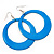 Large Light Blue Enamel Hoop Drop Earrings (Silver Metal Finish) - 6.5cm Diameter