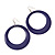 Large Deep Purple Enamel Hoop Drop Earrings (Silver Metal Finish) - 6.5cm Diameter - view 2
