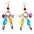 Long Multicoloured Semiprecious Bead Dangle Earrings (Silver Tone)