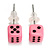 Tiny Bright Pink Plastic Dice Stud Earrings (Silver Tone) -5mm Diameter - view 2