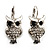 Silver Tone Crystal Owl Drop Earrings