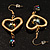 Gold Tone Open Heart Glass Bead Drop Earrings - 6cm Length - view 4