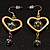 Gold Tone Open Heart Glass Bead Drop Earrings - 6cm Length - view 9