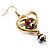 Gold Tone Open Heart Glass Bead Drop Earrings - 6cm Length - view 6