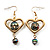 Gold Tone Open Heart Glass Bead Drop Earrings - 6cm Length