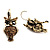 Antique Gold Tone Citrine Crystal Owl Drop Earrings - view 7