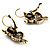 Antique Gold Tone Citrine Crystal Owl Drop Earrings - view 3