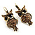 Antique Gold Tone Citrine Crystal Owl Drop Earrings - view 10
