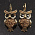 Antique Gold Tone Citrine Crystal Owl Drop Earrings - view 2