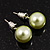 Pale Green Lustrous Faux Pearl Stud Earrings (Silver Tone Metal) - 7mm Diameter - view 2