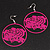 Deep Pink 'Rose & Love' Hoop Earrings (Silver Tone Metal) - 5.5cm Diameter - view 2