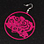 Deep Pink 'Rose & Love' Hoop Earrings (Silver Tone Metal) - 5.5cm Diameter - view 4