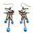 Antique Silver Swallow & Blue Bead Drop Earrings - 6cm Length