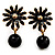 Small Black Enamel Flower Stud Earrings (Gold Plated Finish) - 2.5cm Length
