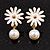 Small White Enamel Flower Stud Earrings (Gold Plated Finish) - 2.5cm Length