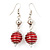 Silver Tone Bright Red  Faux Pearl Drop Earrings - 5.5cm Drop