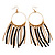 Boho Long Chain & Leather Dangle Hoop Earrings (Gold Plated Finish) - 13cm Length - view 8