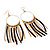 Boho Long Chain & Leather Dangle Hoop Earrings (Gold Plated Finish) - 13cm Length - view 3