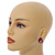 Pink Crystal Teardrop Stud Earrings In Silver Tone Metal - 2.5cm Length - view 2