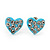 Tiny Light Blue Crystal Enamel 'Heart' Stud Earrings In Silver Plated Metal - 10mm Diameter