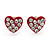 Tiny Red Crystal Enamel 'Heart' Stud Earrings In Silver Plated Metal - 10mm Diameter