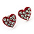 Tiny Red Crystal Enamel 'Heart' Stud Earrings In Silver Plated Metal - 10mm Diameter - view 2