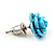 Tiny Light Blue 'Rose' Stud Earrings In Silver Tone Metal - 10mm Diameter - view 4