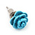 Tiny Light Blue 'Rose' Stud Earrings In Silver Tone Metal - 10mm Diameter - view 6