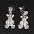 Silver Plated Crystal Cute 'Bear' Stud Drop Earrings - 3cm Length - view 2