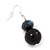 Black Bead Drop Earrings In Silver Plated Metal - 4.5cm Length - view 3
