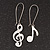 Textured 'Musical Notes' Drop Earrings (Silver Tone Metal) - 7cm Length - view 2