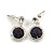 Round Cobal Blue /Clear Crystal Stud Earring In Silver Metal - 2.5cm Drop
