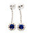 Clear/Royal Blue Crystal Drop Earrings In Silver Finish - 4.5cm Length - view 2