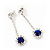 Clear/Royal Blue Crystal Drop Earrings In Silver Finish - 4.5cm Length - view 4