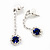 Clear/Royal Blue Crystal Drop Earrings In Silver Finish - 4.5cm Length - view 7