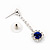 Clear/Royal Blue Crystal Drop Earrings In Silver Finish - 4.5cm Length - view 6