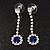 Clear/Royal Blue Crystal Drop Earrings In Silver Finish - 4.5cm Length - view 3