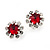 Small Red/Clear Diamante Stud Earrings In Silver Finish - 10mm Diameter - view 7