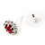 Small Red/Clear Diamante Stud Earrings In Silver Finish - 10mm Diameter - view 3