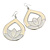 Milky-White Enamel Teardrop Hoop Earrings In Silver Finish - 8cm Length