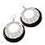 Silver Tone Black Enamel Cut Out Hoop Earrings - 7.5cm Drop