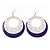 Silver Tone Purple Enamel Cut Out Hoop Earrings - 7.5cm Drop - view 4