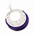 Silver Tone Purple Enamel Cut Out Hoop Earrings - 7.5cm Drop - view 3