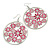 Silver Plated Pink Enamel Floral Hoop Earrings - 7.5cm Length