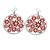 Silver Plated Red Enamel Floral Hoop Earrings - 7.5cm Length - view 2