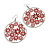 Silver Plated Red Enamel Floral Hoop Earrings - 7.5cm Length