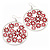 Silver Plated Red Enamel Floral Hoop Earrings - 7.5cm Length - view 4