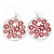 Silver Plated Red Enamel Floral Hoop Earrings - 7.5cm Length - view 5