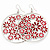 Silver Plated Red Enamel Floral Hoop Earrings - 7.5cm Length - view 6
