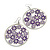 Silver Plated Purple Enamel Floral Hoop Earrings - 7.5cm Length